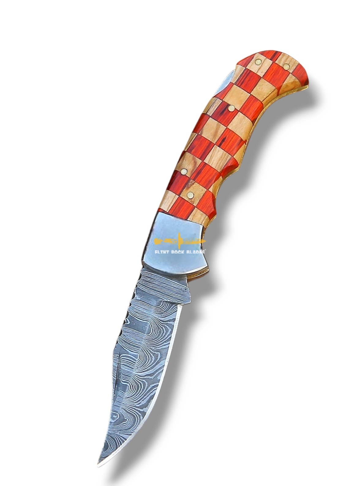 Damascus steel Lock Back Folding Knife,Checkmate Handle 