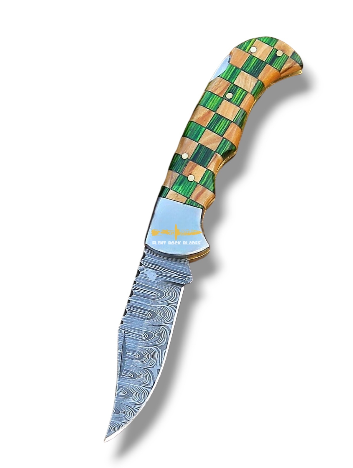 Damascus steel Lock Back Folding Knife ,Checkmate Handle 
