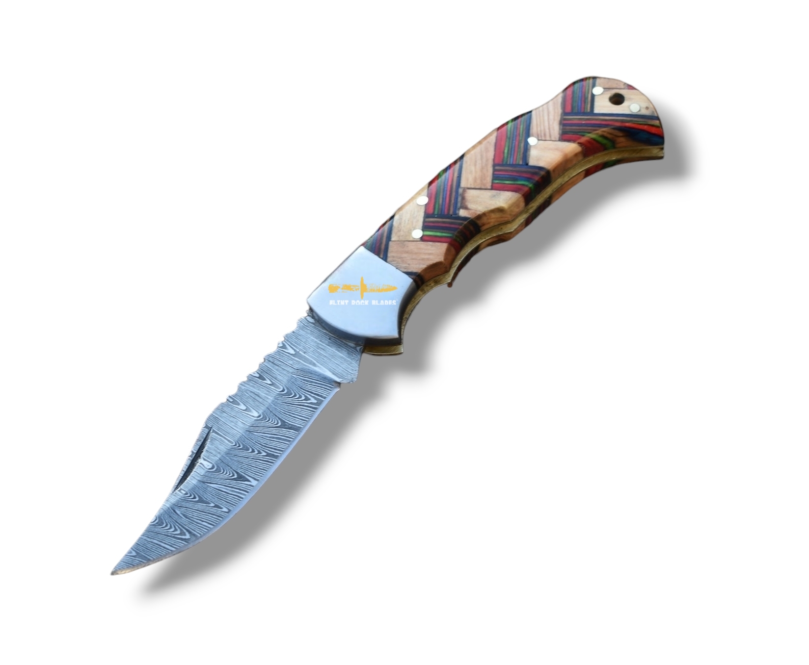 Damascus steel Lock Back Folding Knife,Braided handle 