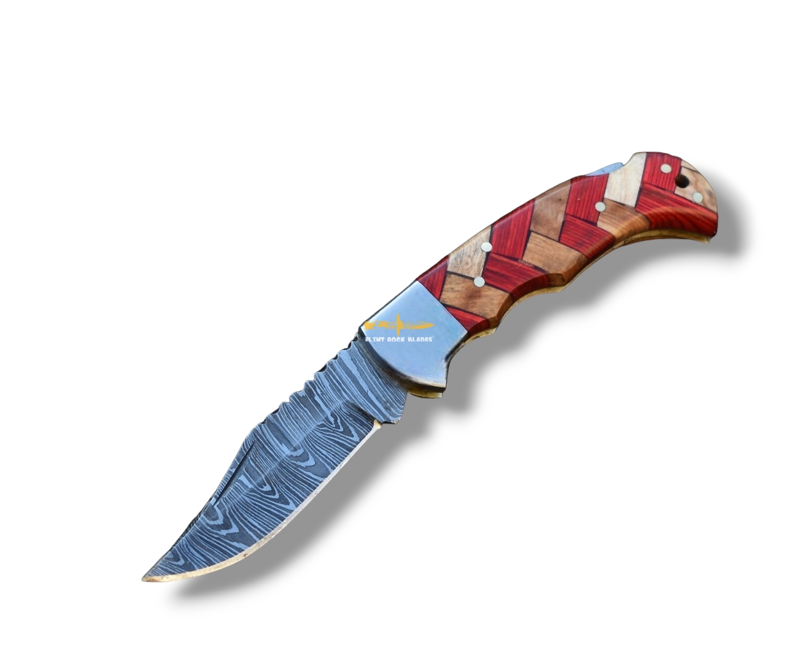 Damascus steel Lock Back Folding Knife,Braided handle 