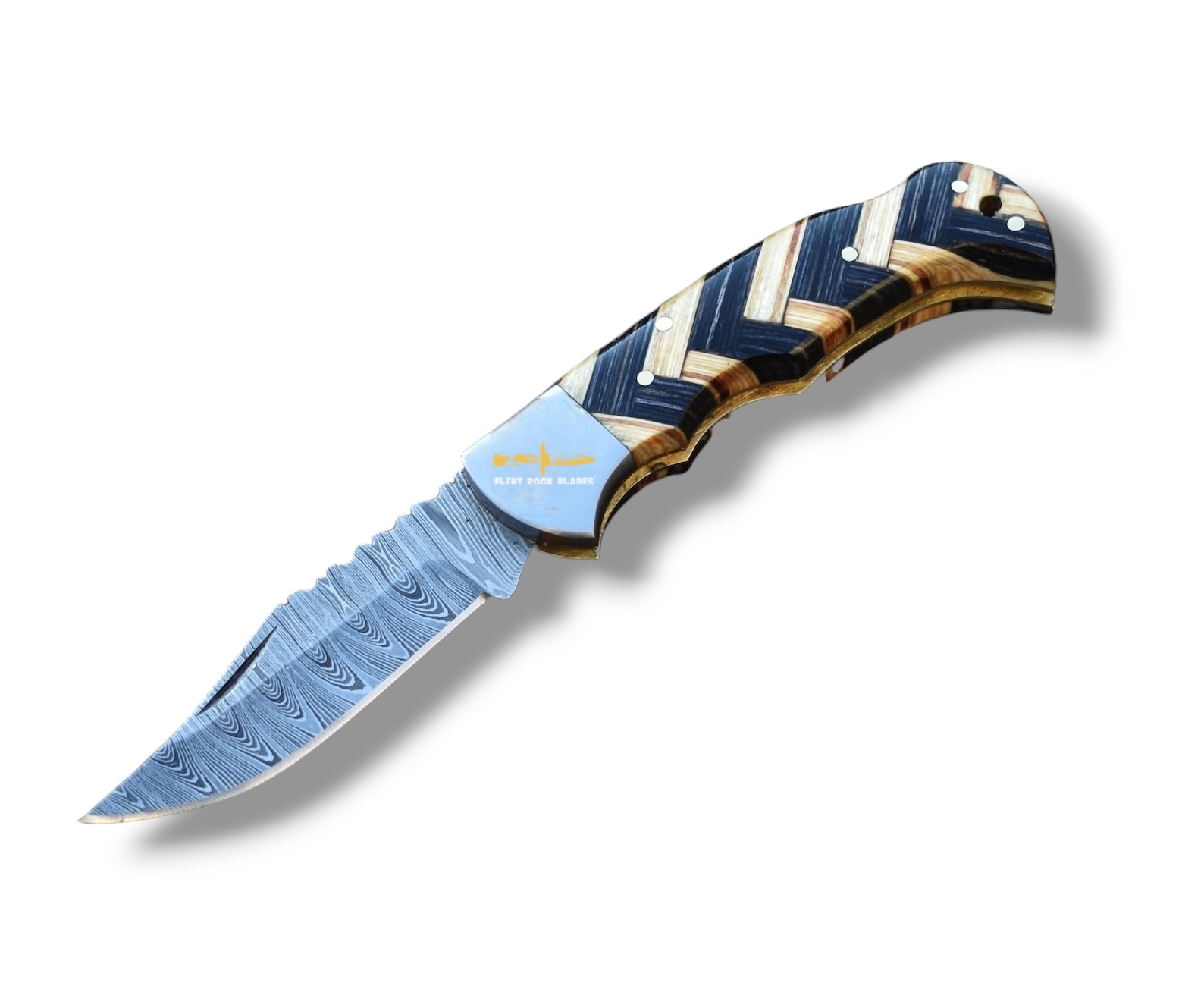 Damascus steel Lock Back Folding Knife,Braided handle 