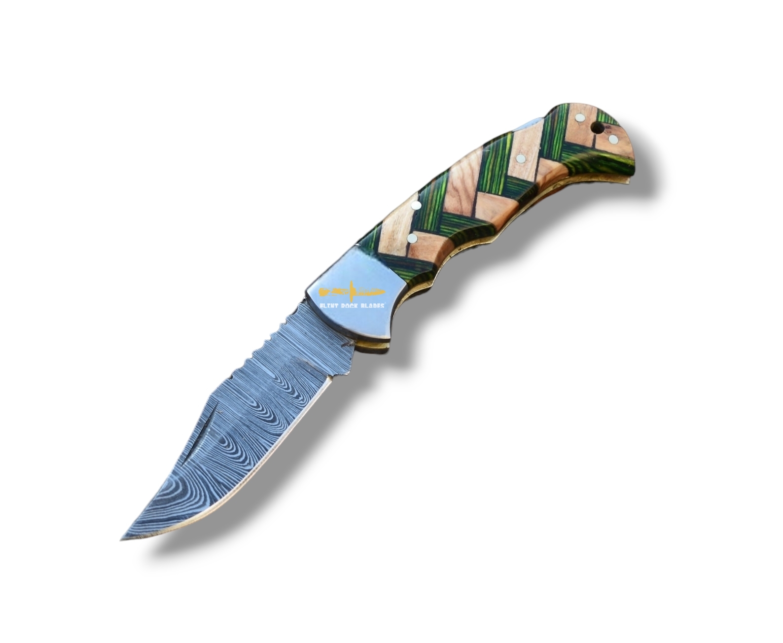 Damascus steel Lock Back Folding Knife,Braided handle 