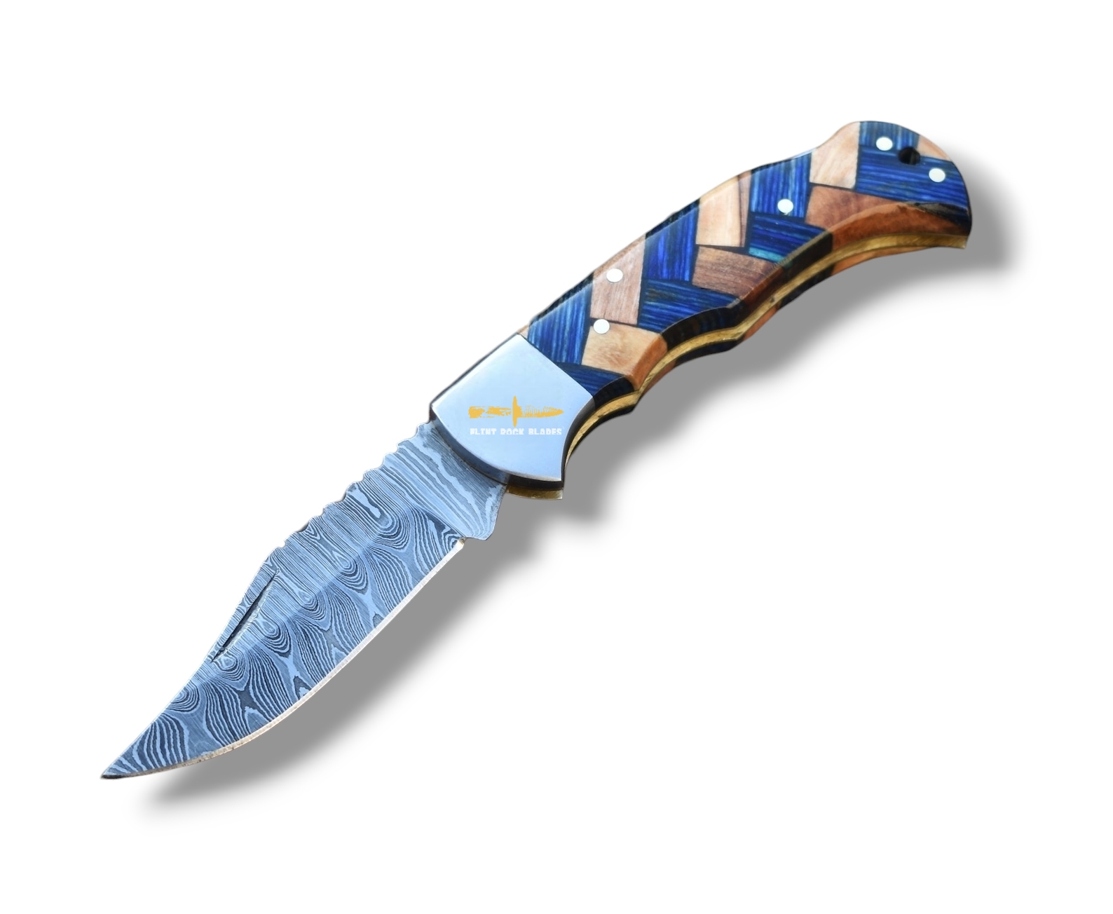 Damascus steel Lock Back Folding Knife,Braided handle 