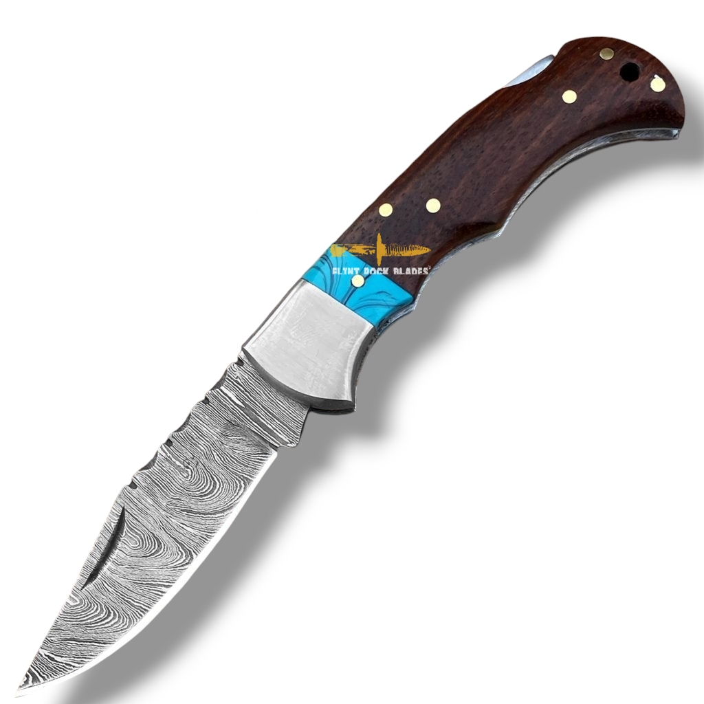Damascus steel Lock Back Folding Knife 
