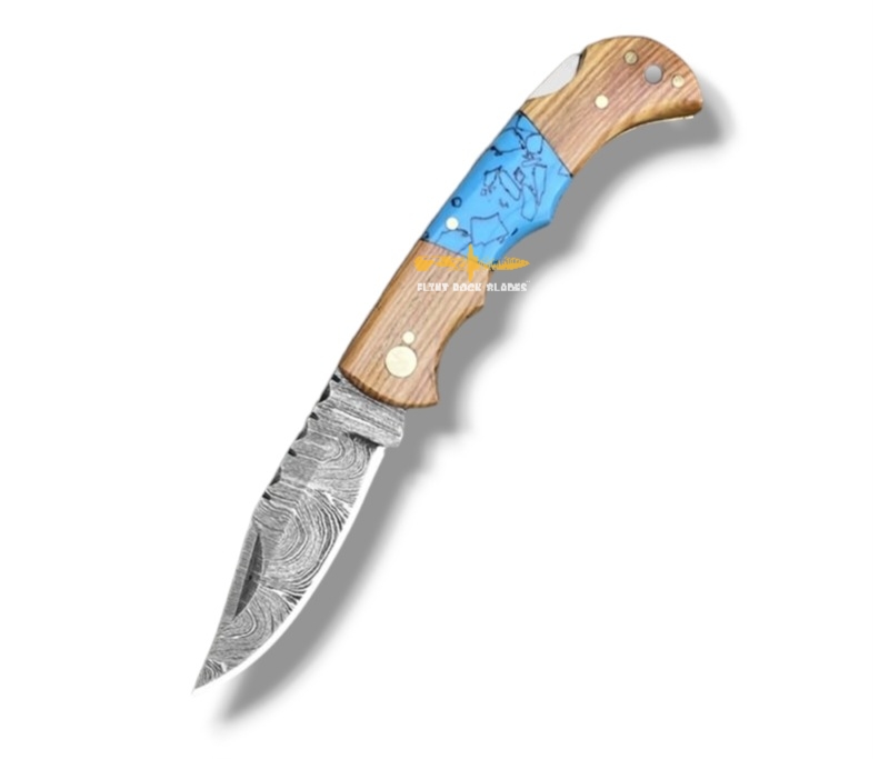 Damascus steel Lock Back Folding Knife 