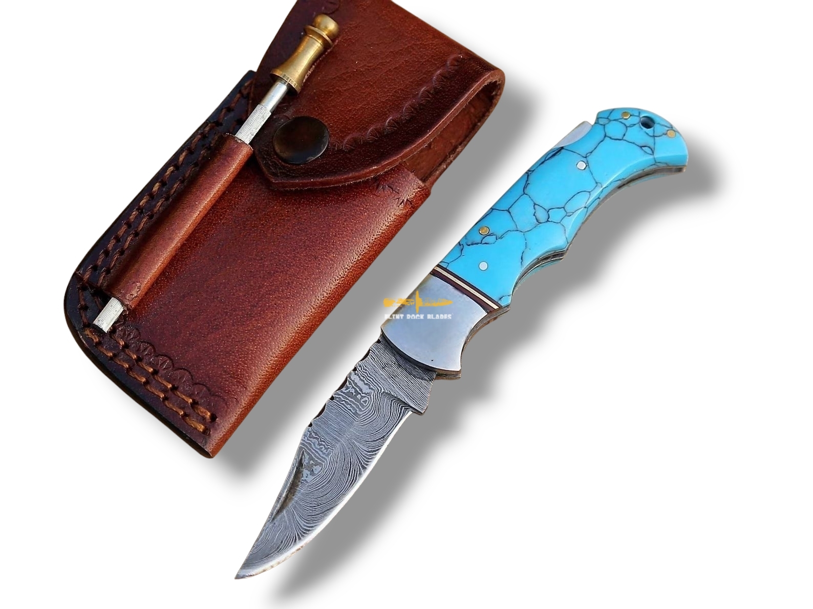 Damascus steel Lock Back Folding Knife 