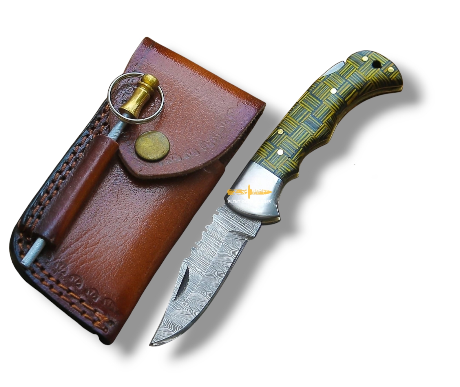 Damascus steel Lock Back Folding Knife 
