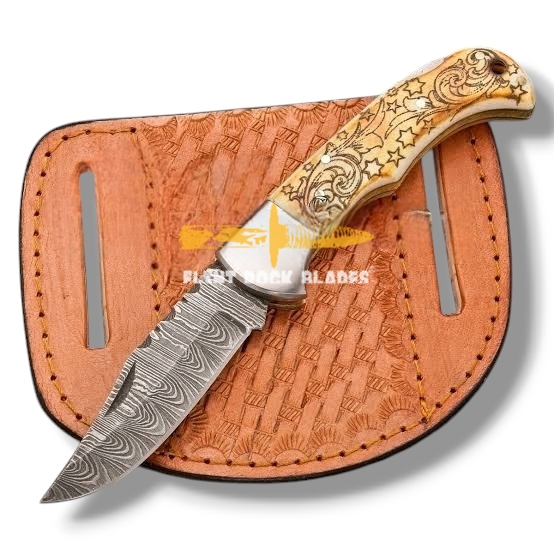 Damascus steel Lock Back Folding Knife 