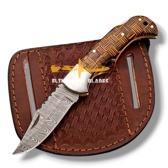 Damascus steel Lock Back Folding Knife 