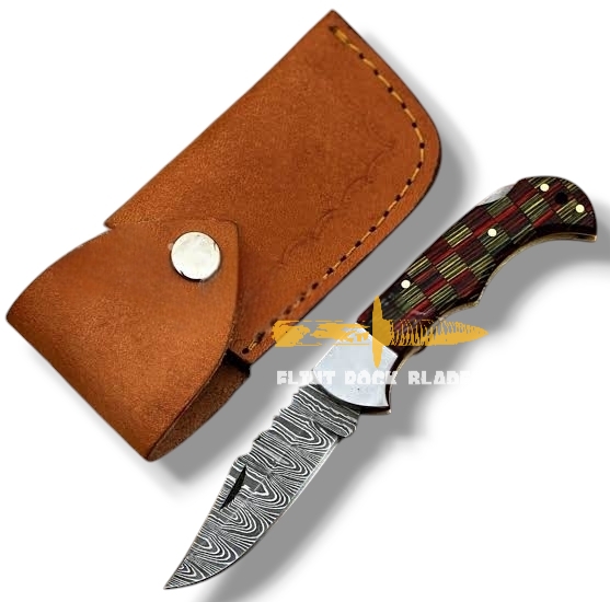 Damascus steel Lock Back Folding Knife 