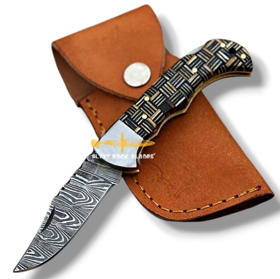 Damascus steel Lock Back Folding Knife 