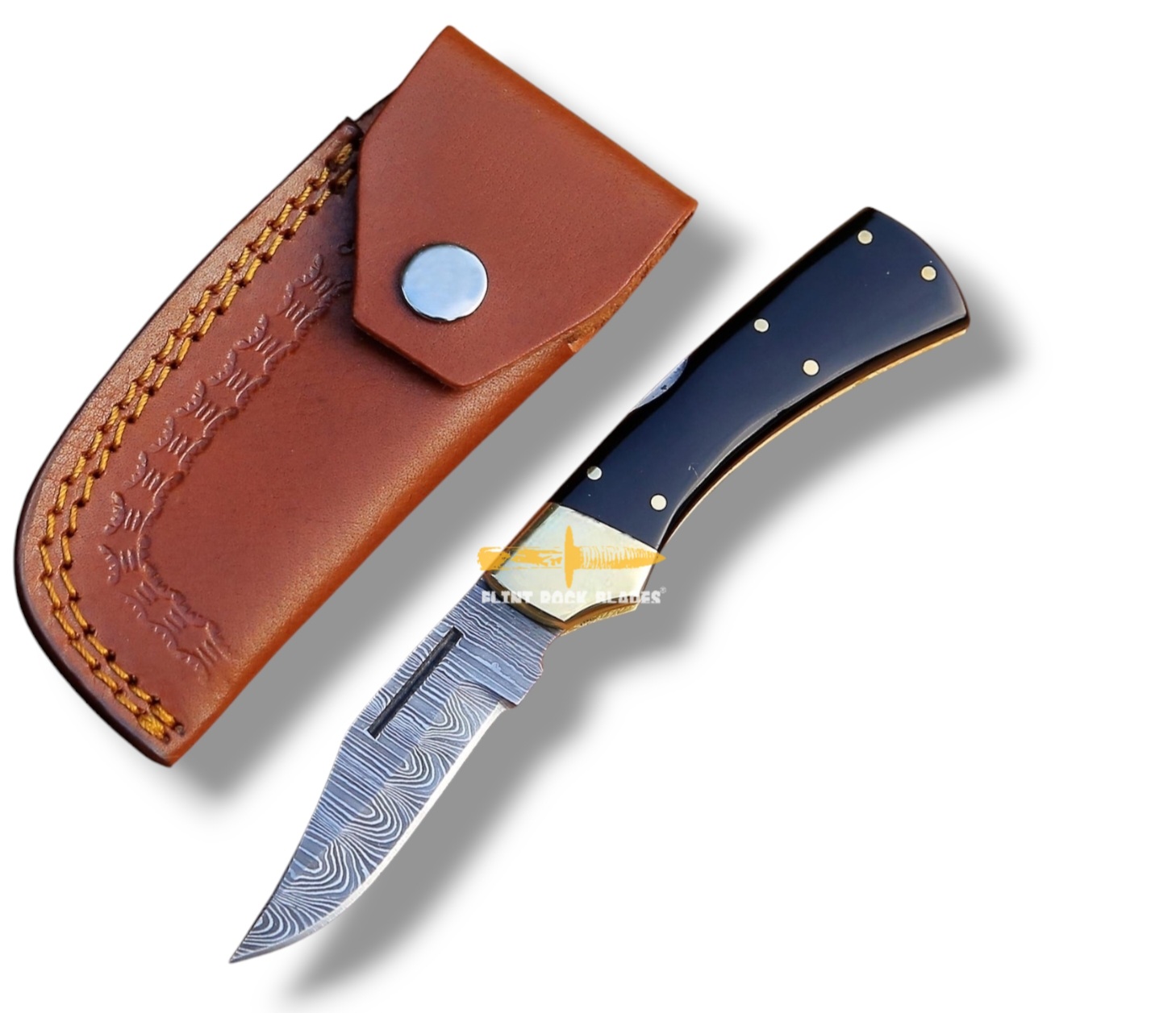 Damascus steel Lock Back Folding Knife 