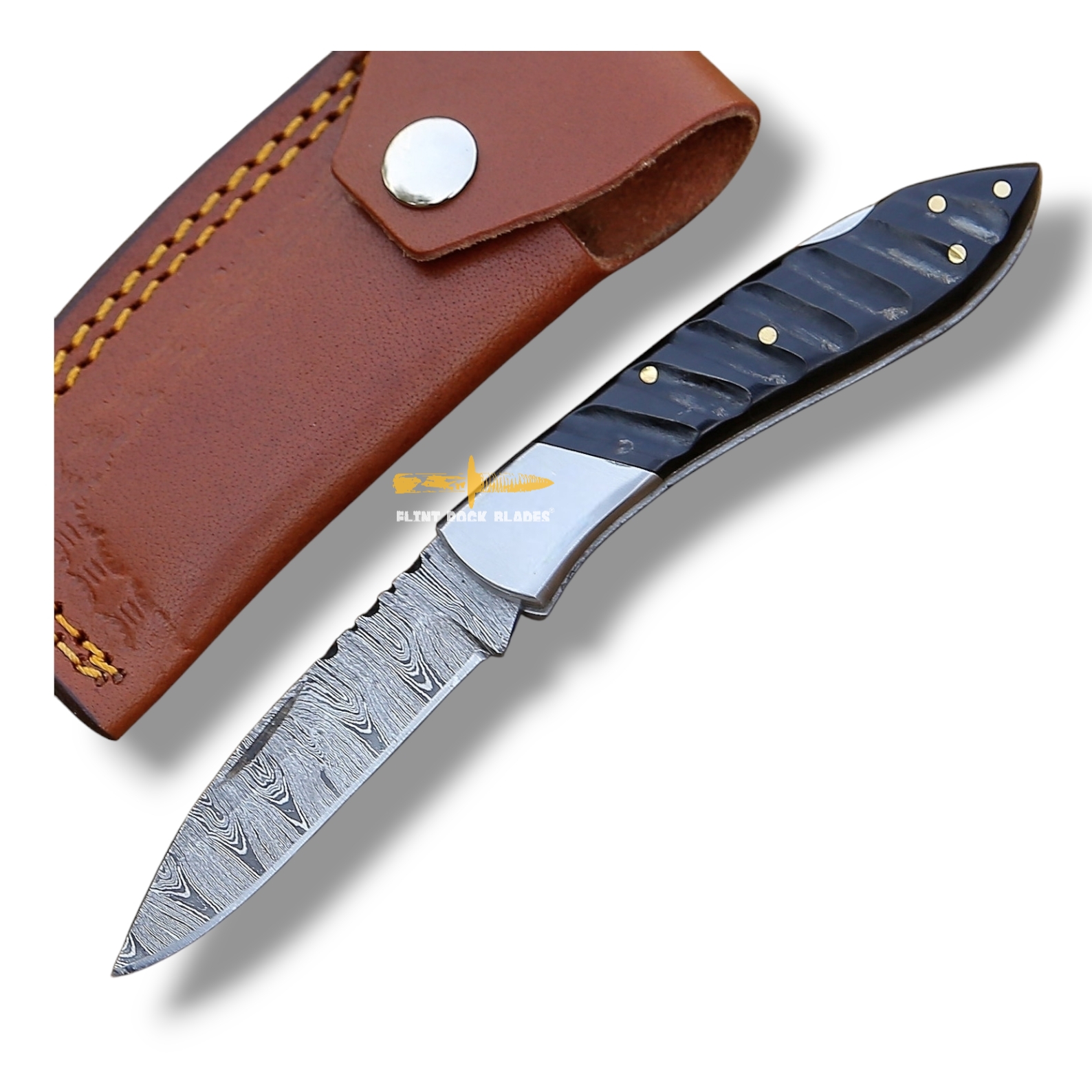Damascus steel Lock Back Folding Knife 