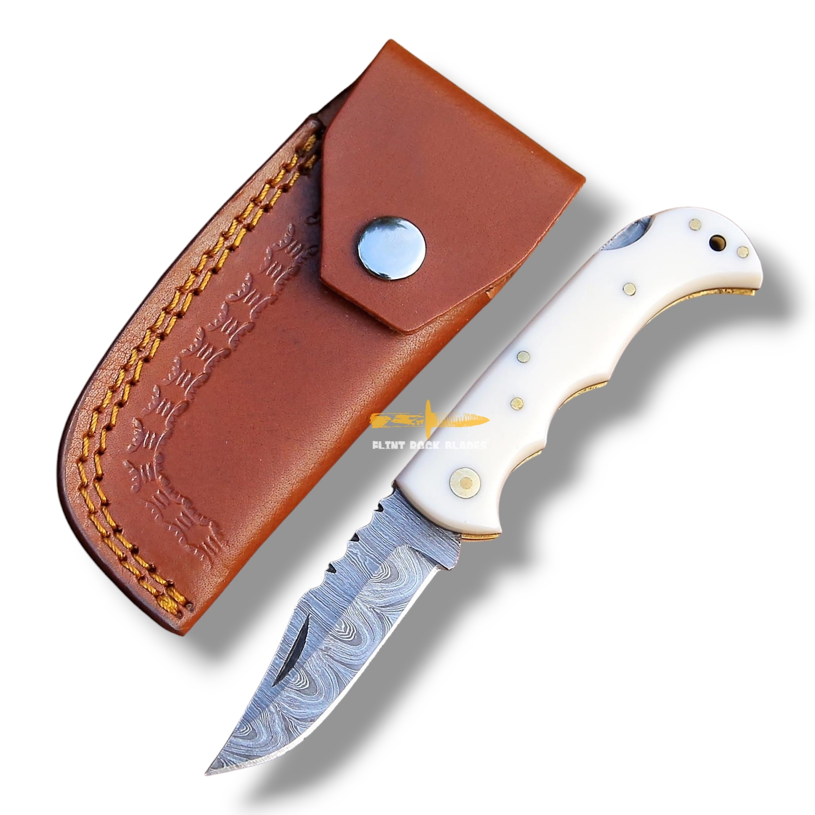 Damascus steel Lock Back Folding Knife 